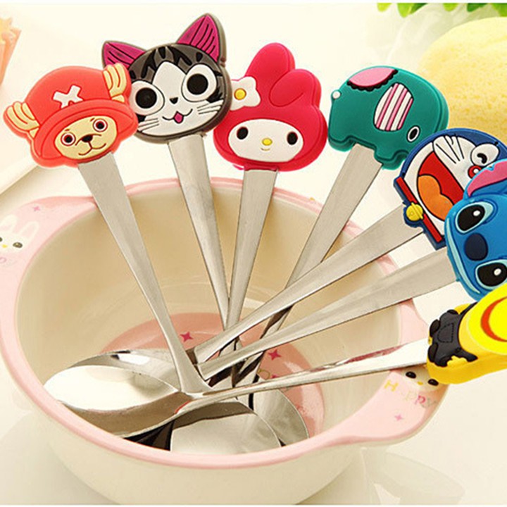 Thìa inox hoạt hình cho bé ăn dặm không gỉ bọc silicon dễ thương Doraemon One Pieceyoungcityshop 30.000