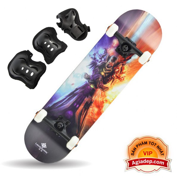 Ván trượt chuyên nghiệp SkateBoard (Phi thuyền mặt đất Landyard) + Bộ bảo vệ chân tay - Hàng Vip của Agiadep