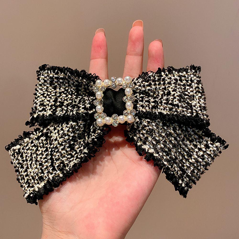 Kẹp Tóc Nơ Bằng Vải Thiết Kế Ngọt Ngào Thời Trang|Băng Đô Cài Tóc Họa Tiết Houndstooth Phong Cách Hàn Quốc