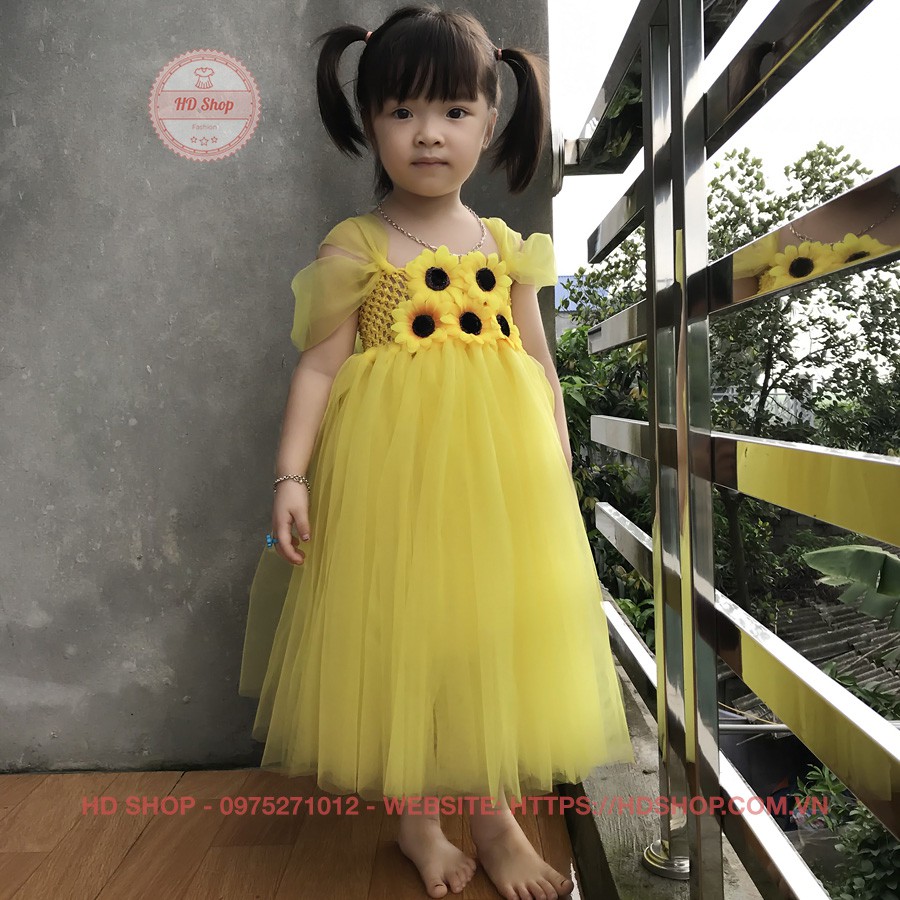 Váy tutu cho bé ❤️FREESHIP❤️ Váy tutu vàng hướng dương 5 bông