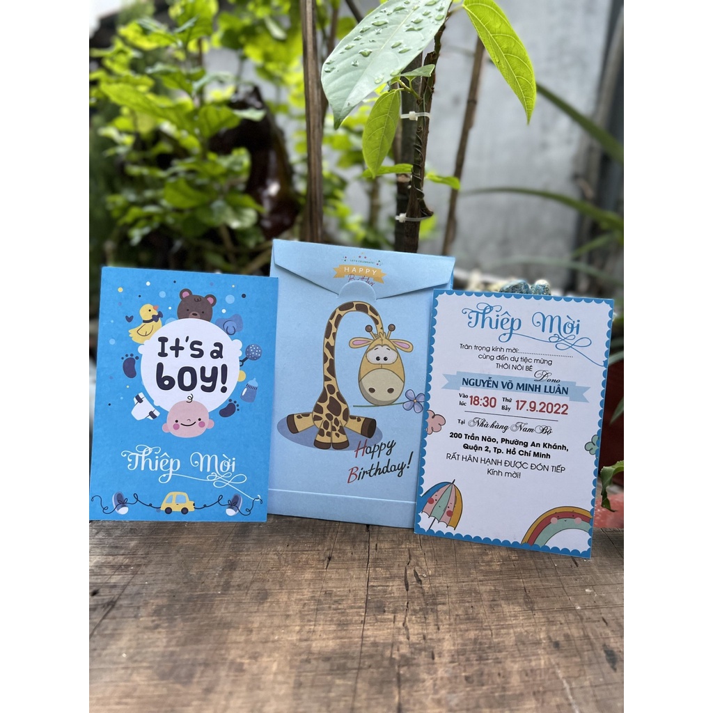 Combo 50 thiệp mời thôi nôi - đầy tháng - sinh nhật bé trai