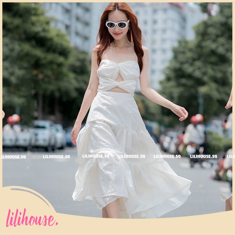 Đầm Maxi Hở Lưng Đi Biển , Váy Maxi 2 dây Buộc Nơ Lưng Siêu Xinh , Chất Tơ Gân Sợi Mềm Mại || Màu Trắng,Hồng