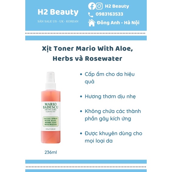 Xịt khoáng  Toner Mario Badescu