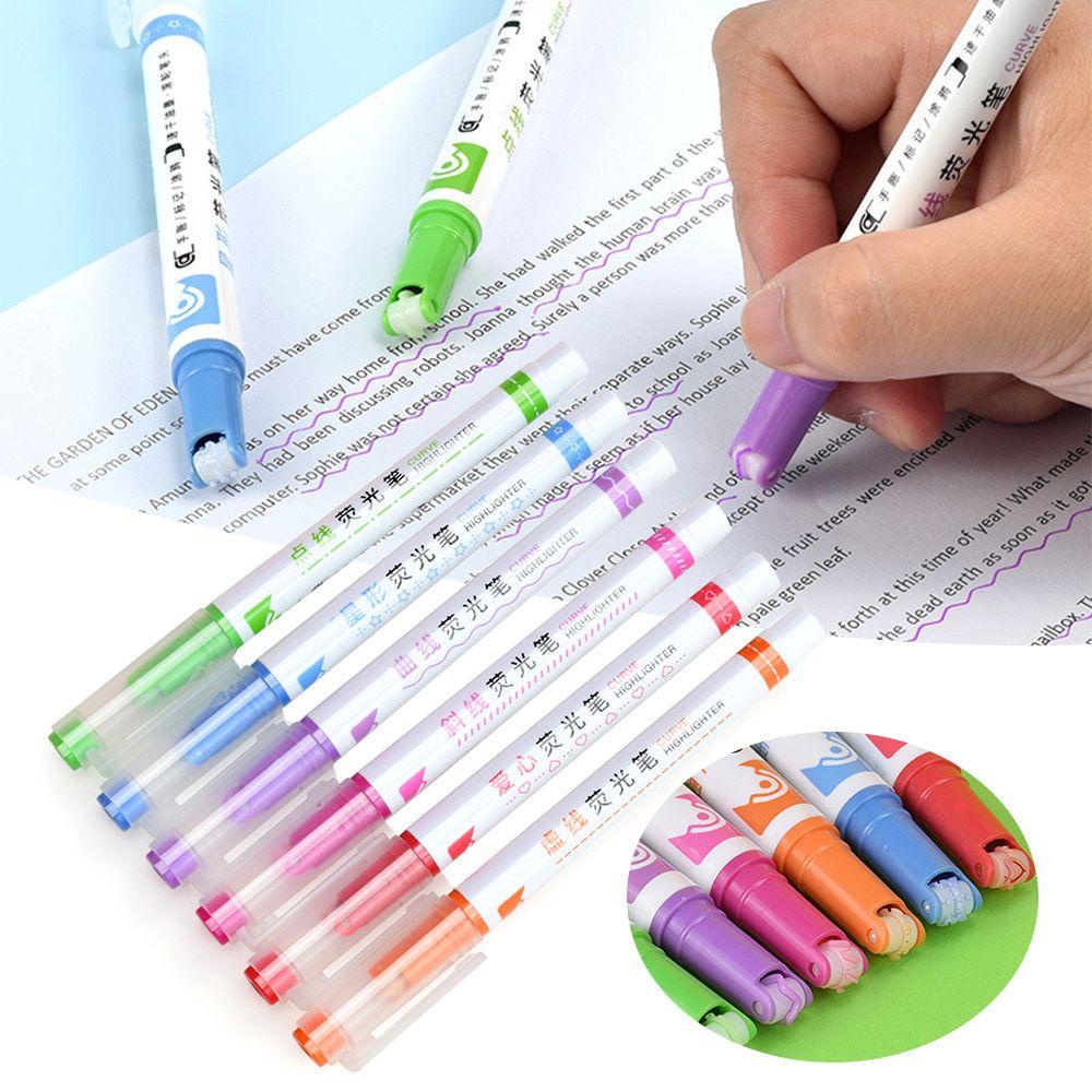PISTA Bộ 6 Bút Bắt Sáng Dạng Cong Hình Bông Hoa Phong Cách Graffiti Giáng Sinh Màu Sắc