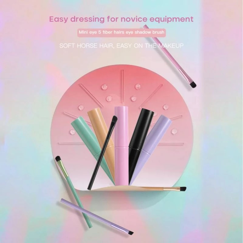 [Hàng mới về] Bộ 5 cọ trang điểm phấn mắt sợi lông mềm mại với ống đựng tròn nhỏ gọn chuyên nghiệp