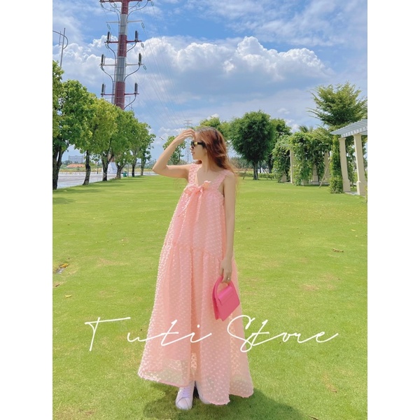 Đầm cột nơ tiểu thư MOCHI DRESS màu hồng dâu