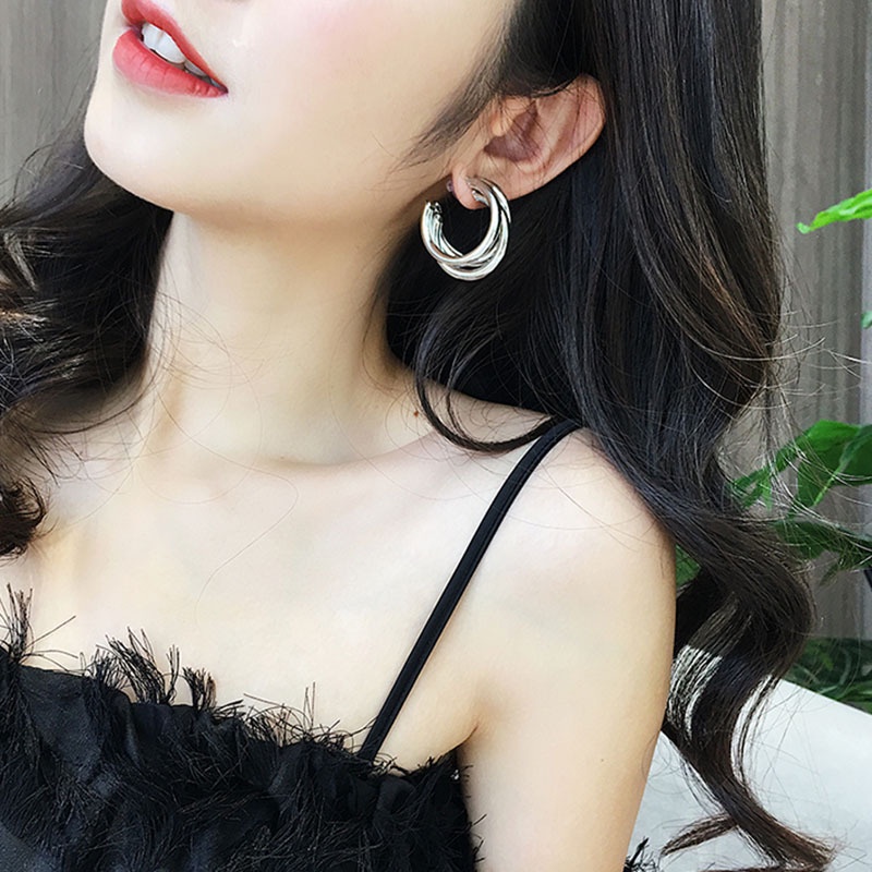 Khuyên tai kim loại hình học kiểu dáng thời trang độc đáo