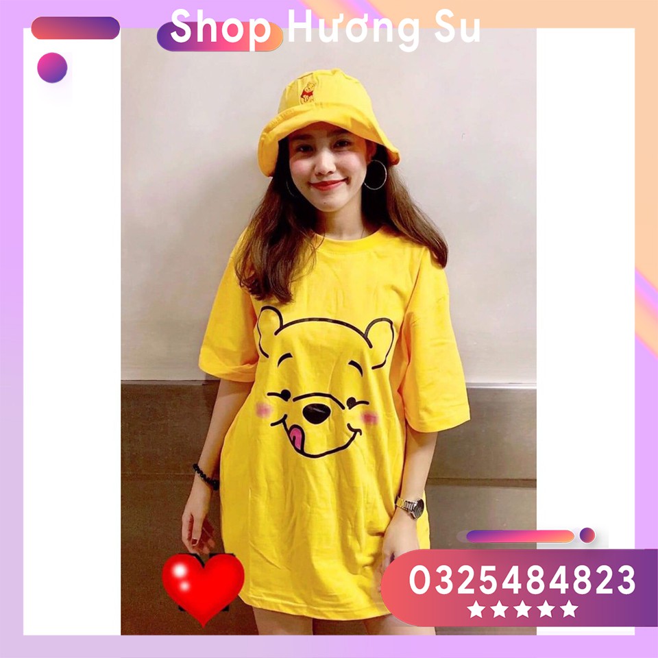 Unisex Áo Thun Nam Nữ Đẹp Oversize Gấu Pooh Dễ Thương Đáng Yêu Vải Cotton TC