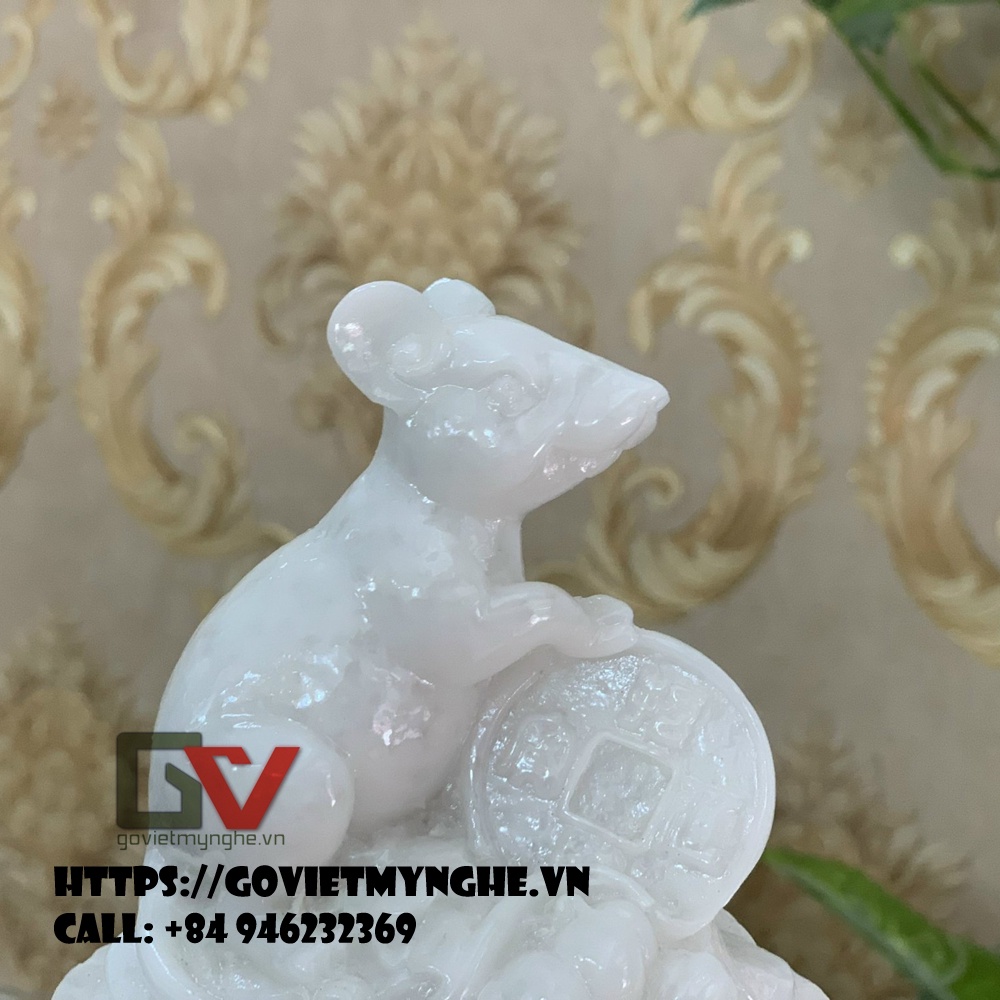 Tượng đá trang trí phong thủy tượng Chuột ôm giữ tài lộc phong thuỷ cho gia chủ - Chiều cao 11cm
