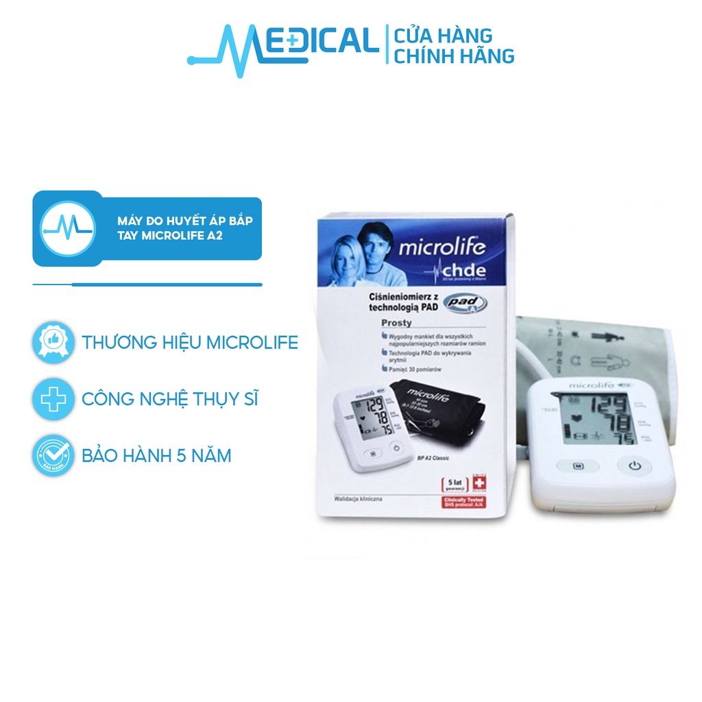 Máy đo huyết áp bắp tay MICROLIFE A2 Classic dễ sữ dụng, đơn giản, nhỏ gọn - MEDICAL