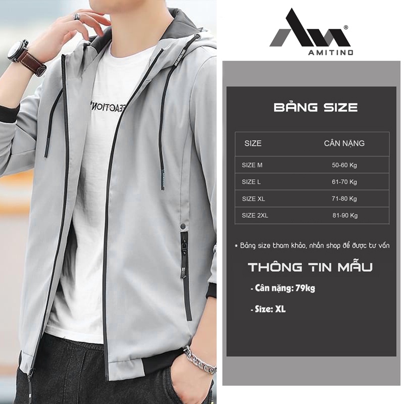 Áo khoác gió chống nước Amitino áo gió nam thời trang unisex