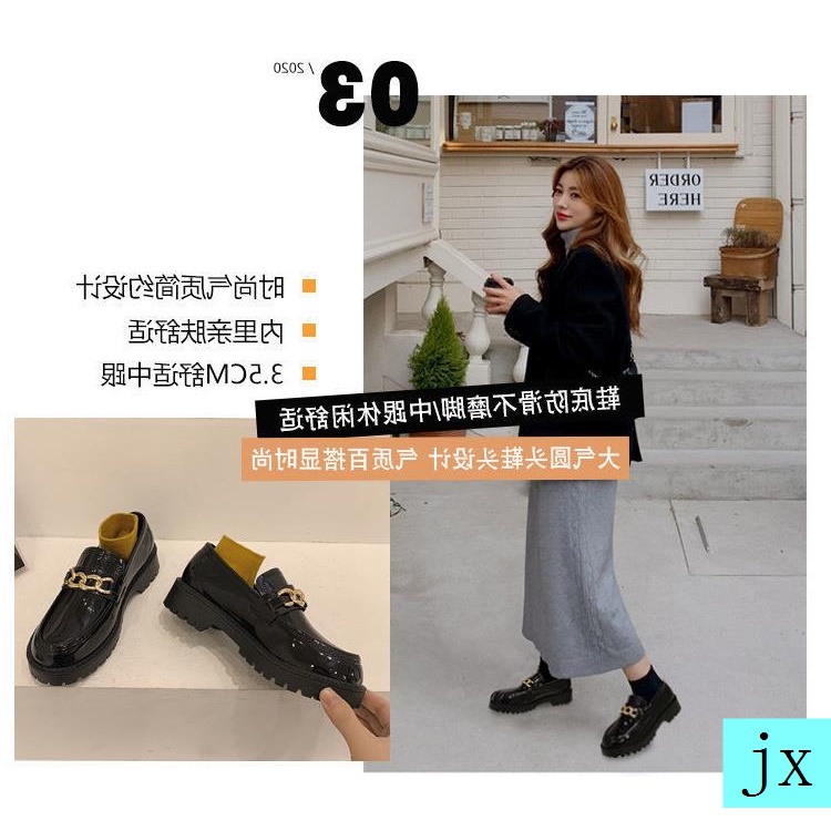 Giày lười bằng da cao gót màu đen thời trang kiểu Anh 2021