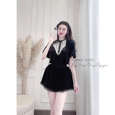 [Mã FAMARAL2 giảm 10K đơn 50K] Áo nhung pha nơ nhỏ bo tay