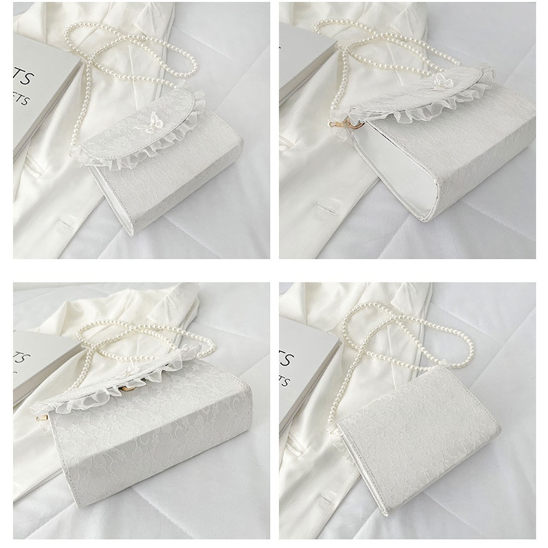 Túi Đeo Chéo Hình Vuông Nhỏ Màu Trắng Đính Ngọc Trai Thời Trang Dự Tiệc