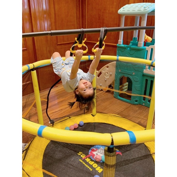 Nhà nhún nhảy Trampoline Hopkids cho bé, quây bóng bạt nhún kèm xà đơn tăng chiều cao đường kính 1,4m tải trọng 250kg