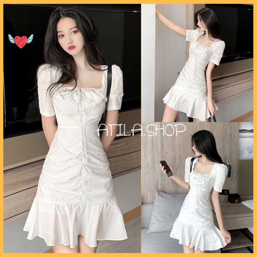 Váy nữ , đầm xòe tay phồng cổ vuông xinh xắn dành cho nữ ATILA SHOP | BigBuy360 - bigbuy360.vn