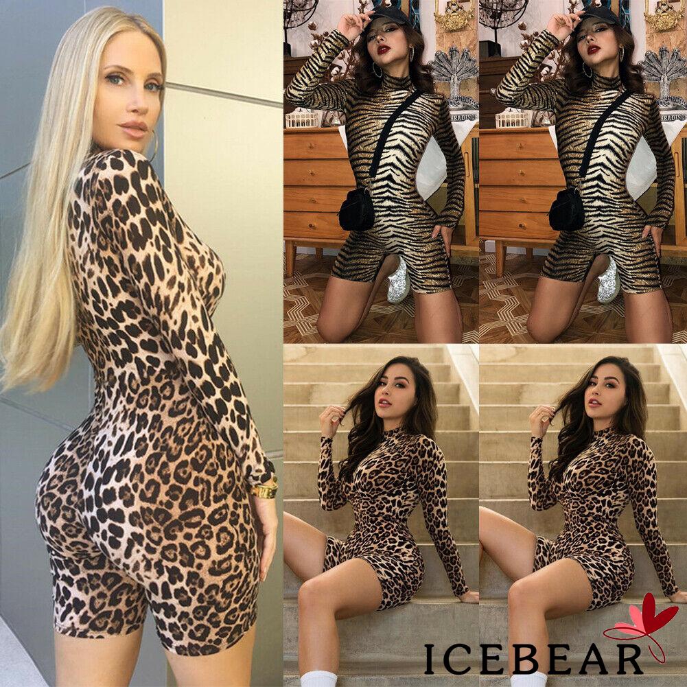 Bộ đồ áo tay dài liền quần họa tiết da báo cá tính cho nữ