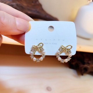 Bowknot vòng hoa bông tai không lỗ kẹp tai ngọc trai kim cương giả vòng tròn kẹp bông tai không xuyên tối giản bông tai ce0412