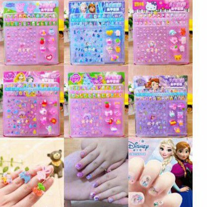 Sơn Móng Tay Giả Họa Tiết Hoạt Hình Frozen / Hello Kitty / Heo Peppa / Sophia Xinh Xắn Cho Bé Gái