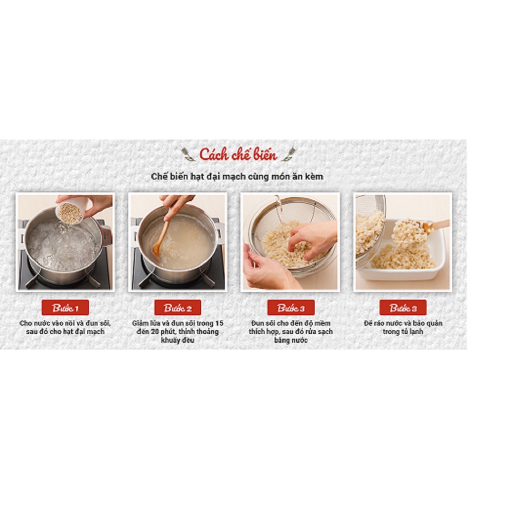 Combo 2 gói hạt Đại Mạch 800g HakuBaku, Chất xơ x4, Lợi tiêu, Ngăn hấp thụ đường