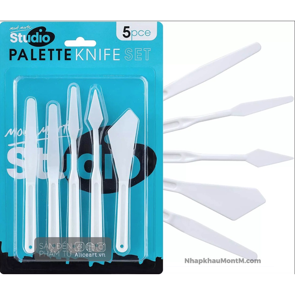 Bay Pha Màu Pallete MONT MARTE Xuất xứ Úc | Bộ Bay Nhựa 5 Cây | Cán Gỗ Inox No 2/4/6/10/11/15/17