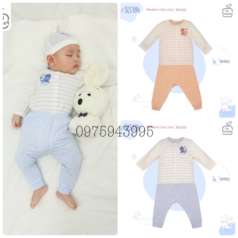 SLS184 Bộ dài tay sơ sinh La Pomme cúc giữa Sư tử biển - BST sơ sinh Sư tử biển La Pomme