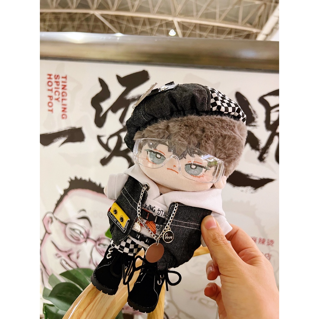 Bộ đồ denim pha caro cho bé doll 15cm 20cm 40cm