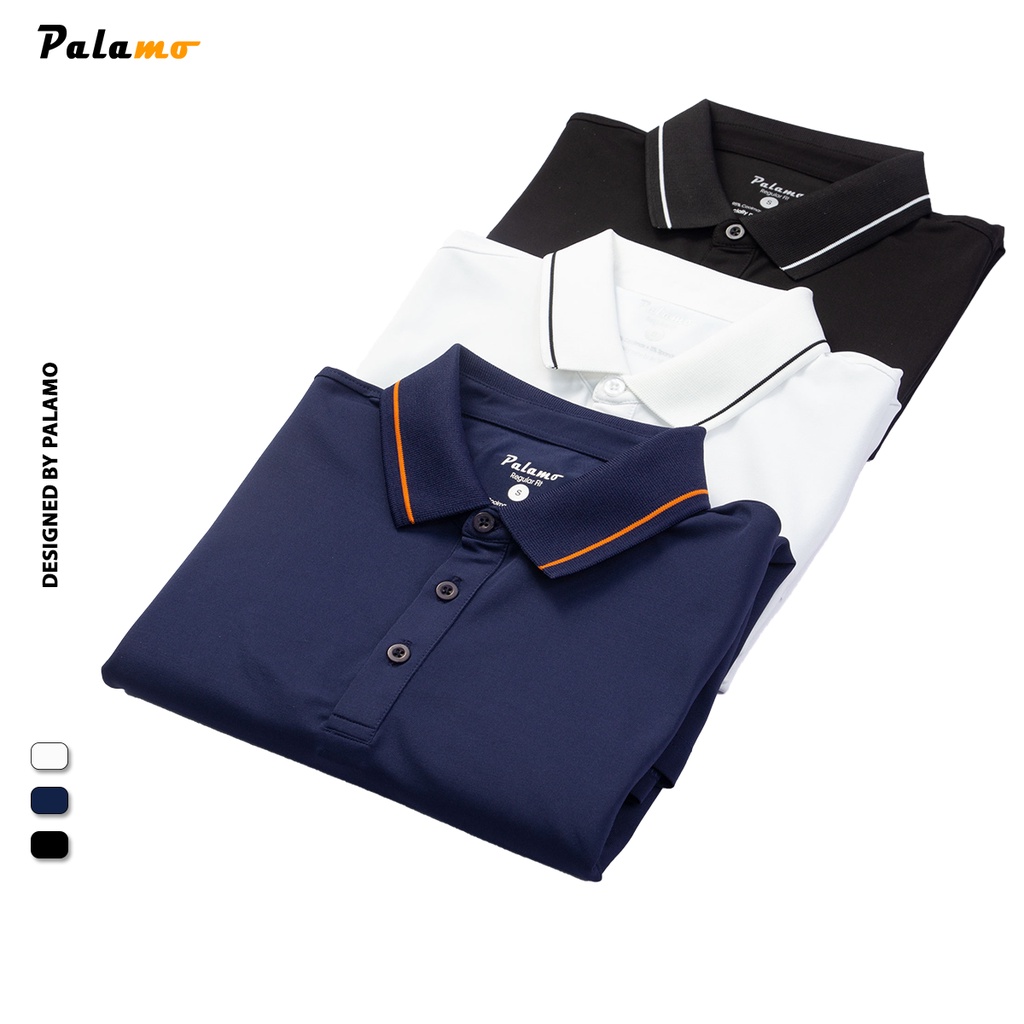 Áo polo nam có cổ thương hiệu Palamo, chất liệu 95% coolmax và 5% spandex, thấm hút mồ hôi, mềm mịn mát mẻ, co giãn tốt
