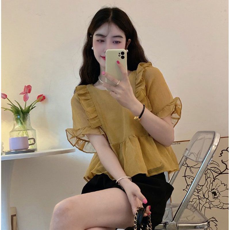 Áo Kiểu Cổ Tròn Tay Phồng Thời Trang Mùa Hè Xinh Xắn Cho Nữ