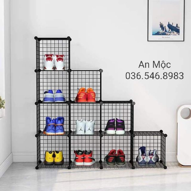 Kệ Để Giày Trang Trí Lắp ghép Rích Rắc phong cách hiện đại 10 khoang kích thước 140*140*35cm