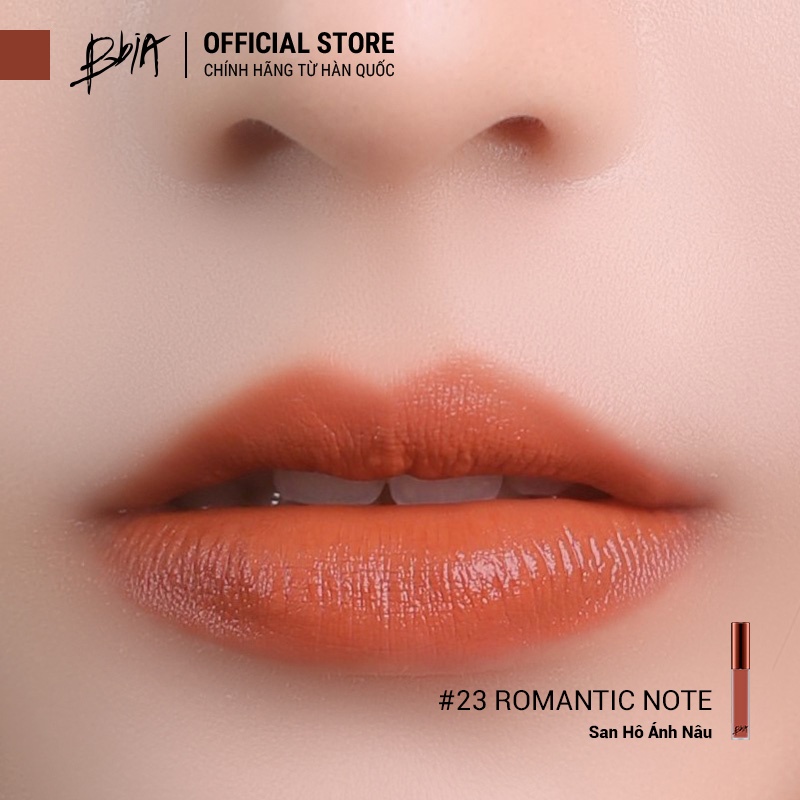 Son Kem Lì Bbia Last Velvet Lip Tint Version 5 - 23 Romantic Note (Màu Cam Đất Pha Ánh Đỏ) 5g - Bbia Official Store