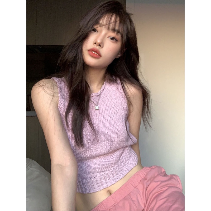 Áo Dệt Kim Không Tay Hở Lưng Thời Trang Mùa Hè Cho Nữ