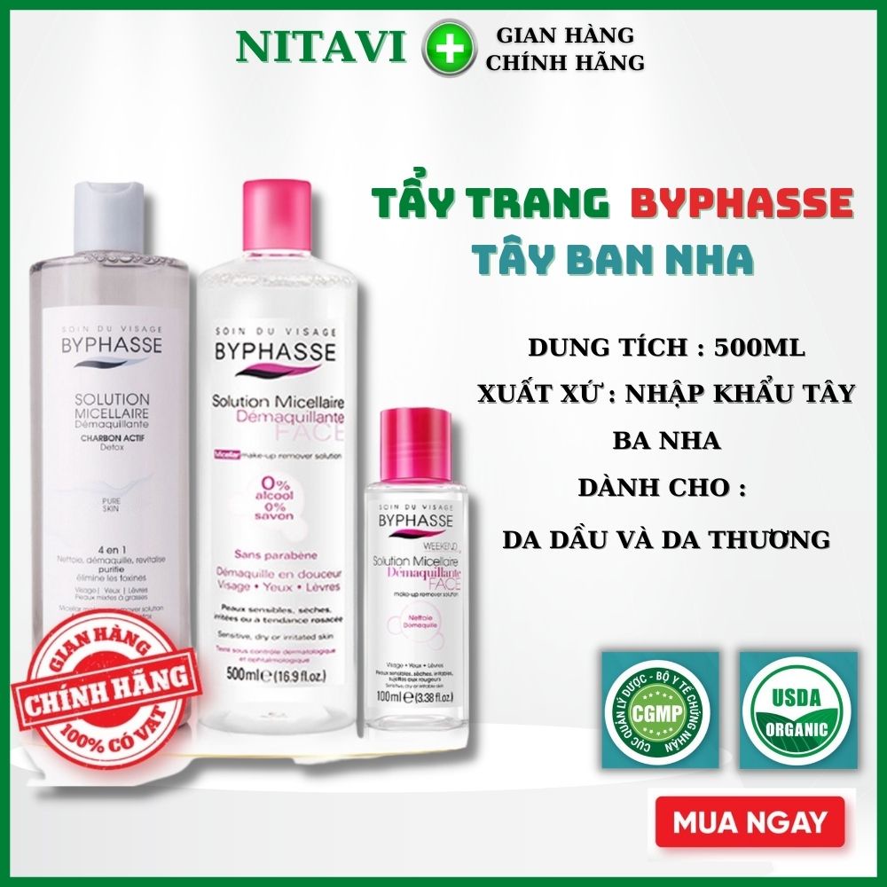 Nước Tẩy Trang cho da Dầu da thường Byphasse tay ban nha An Toàn Cho Mọi Loại Da 100 - 500ml