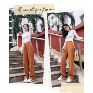 [Kisserine] Áo thun tay dài rút 2 bên BASIC TOP