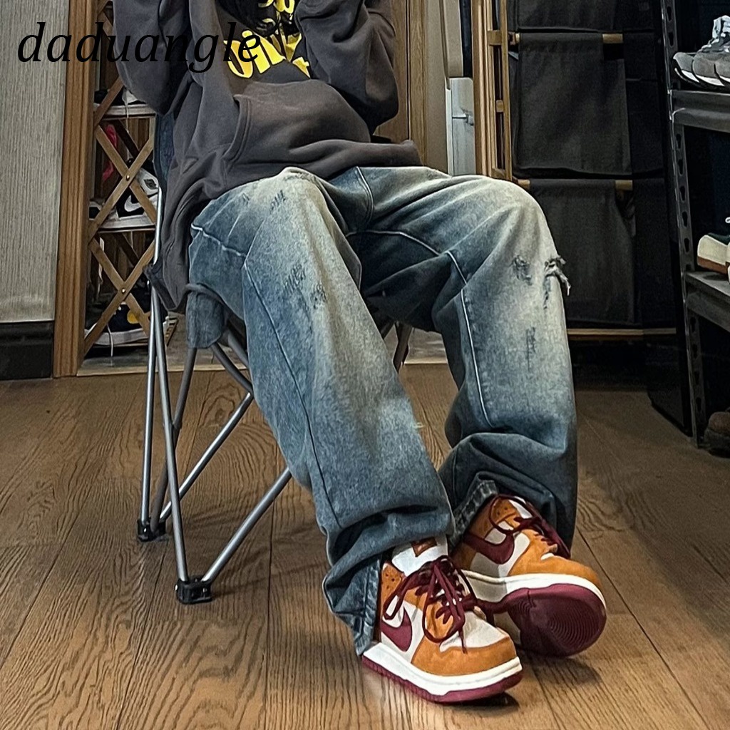 Quần jean Daduhey lưng cao ống rộng phong cách thời trang Mỹ cho nữ