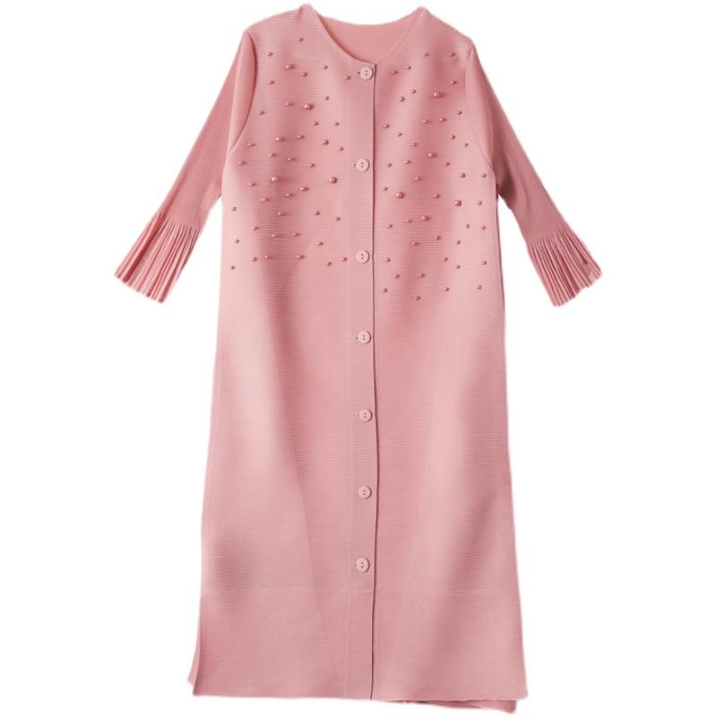 Áo Khoác Dáng Dài Cổ Tròn Đính Hạt Thời Trang Xuân Thu 2022 Cho Nữ