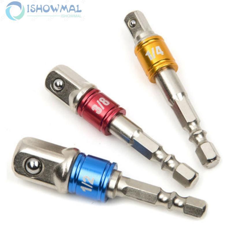Impact Set Drill Driver Adapter 1/4″ Shank Bit 3/8" 3pcs 1/2" Hex 1/4" Socket