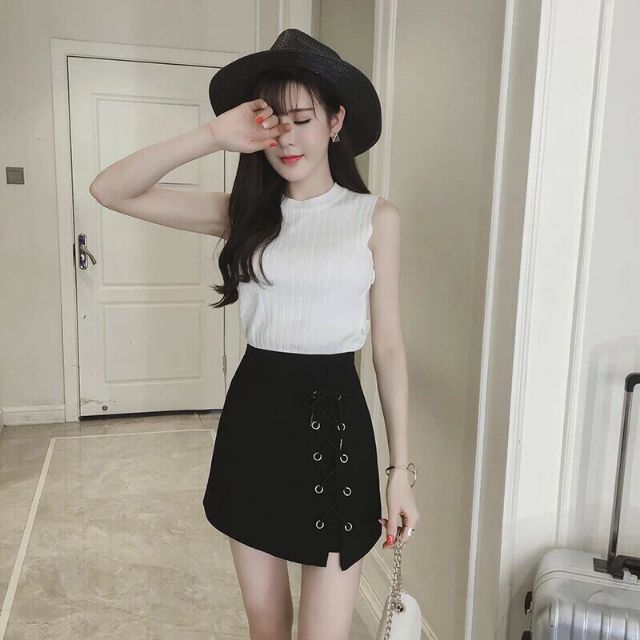 Chân váy kaki kiểu xỏ dây 1 bên siêu xinh cao cấp | BigBuy360 - bigbuy360.vn