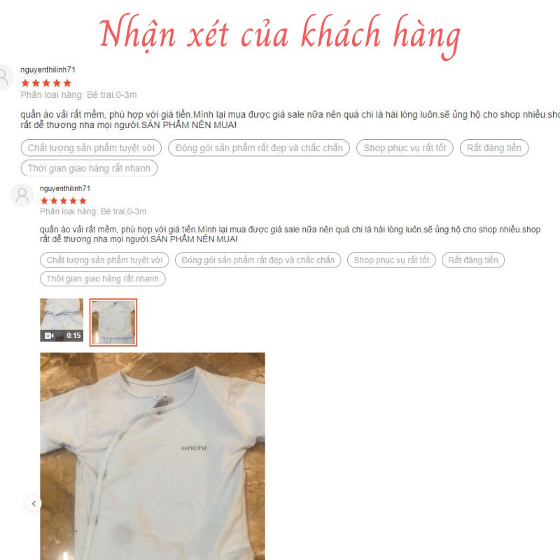 Quần áo trẻ emFREESHIPQuần áo sơ sinh Unchi chất cotton mềm,không xù, thấm hút mồ hôi | Size từ 3-9kg| phân trai gái