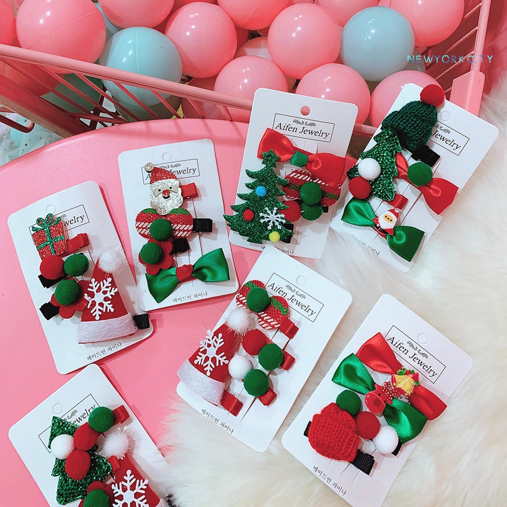 Bộ Kẹp Tóc Mỏ Vịt Hình Cây Thông / Tuần Lộc / Hoa Tuyết Giáng Sinh Cho Bé Gái