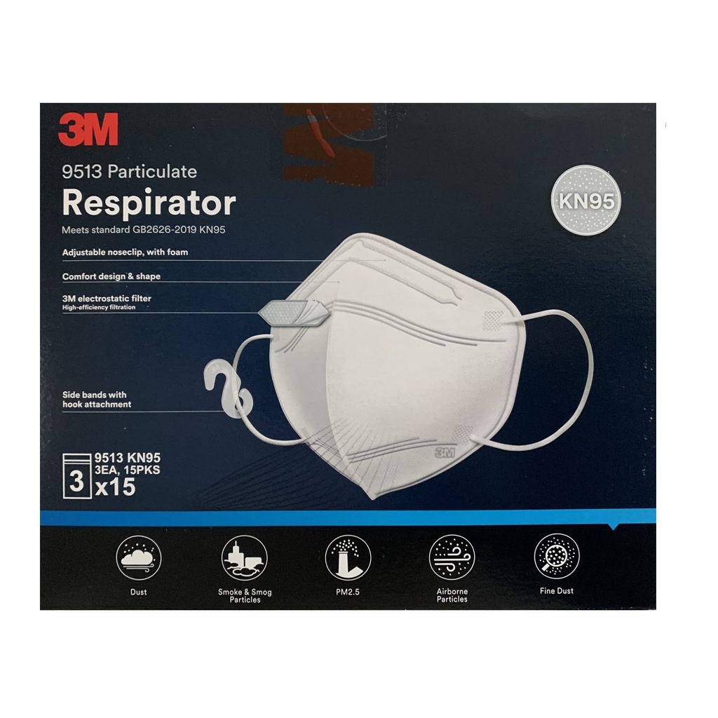 Hộp 45 chiếc khẩu trang chính hãng 3M 9513 KN95 Singapore, màu trắng_Chính hãng Mask3M