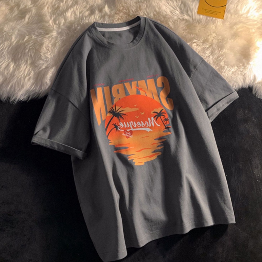 SUXI Áo Thun Tay Ngắn Cổ Tròn Hoạ Tiết In Thiết Kế Dáng Rộng Thoải Mái