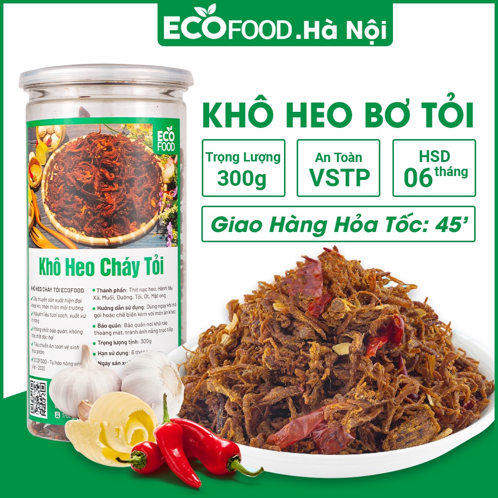Khô heo cháy tỏi ecofood 300g, heo khô cháy tỏi loại 1 đồ ăn vặt Việt Nam an toàn vệ sinh thực phẩm