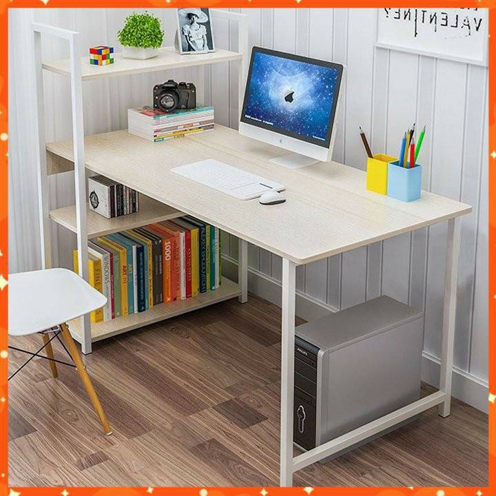 Bàn làm việc liền kệ sách, khung sắt sơn tĩnh điện chịu lực cao 120 x 55 cm, hàng lắp ráp thông minh BLV08 | BigBuy360 - bigbuy360.vn