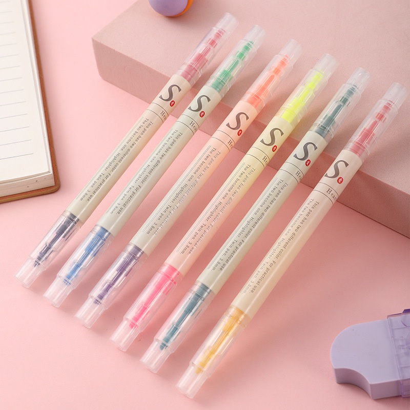 Set 6 Bút Đánh Dấu Hai Đầu 12 Màu Sắc Khác Nhau Dành Cho Văn Phòng Trường Học