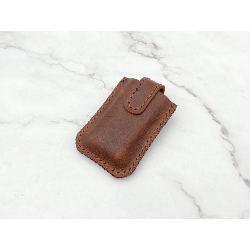 Bao Da Zippo Slim Handmade Màu Nâu { Da Bò Sáp 100% )