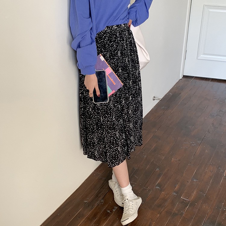 Chân váy Midi dài Hoa nhí Xếp ly Lưng cao Dáng chữ A Ulzzang Hàn Quốc Chân váy dài Cạp cao Mùa Hè Thời trang | BigBuy360 - bigbuy360.vn