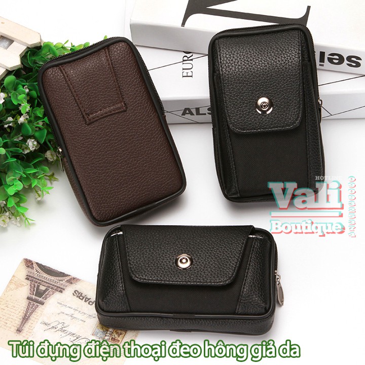 Túi đựng điện thoại da PU đeo ngang hông kiểu dọc, kiểu ngang  T8 gài nút giữa - Túi đeo thắt lưng giả da PU - đen, nâu. | BigBuy360 - bigbuy360.vn