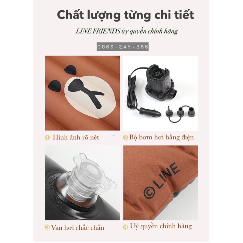 [Hàng cao cấp] Đệm Hơi Ô Tô Đế Rời - Nệm Hơi Ô Tô Friend Line(Tặng Phụ Kiện Bơm Hơi) - CAR005