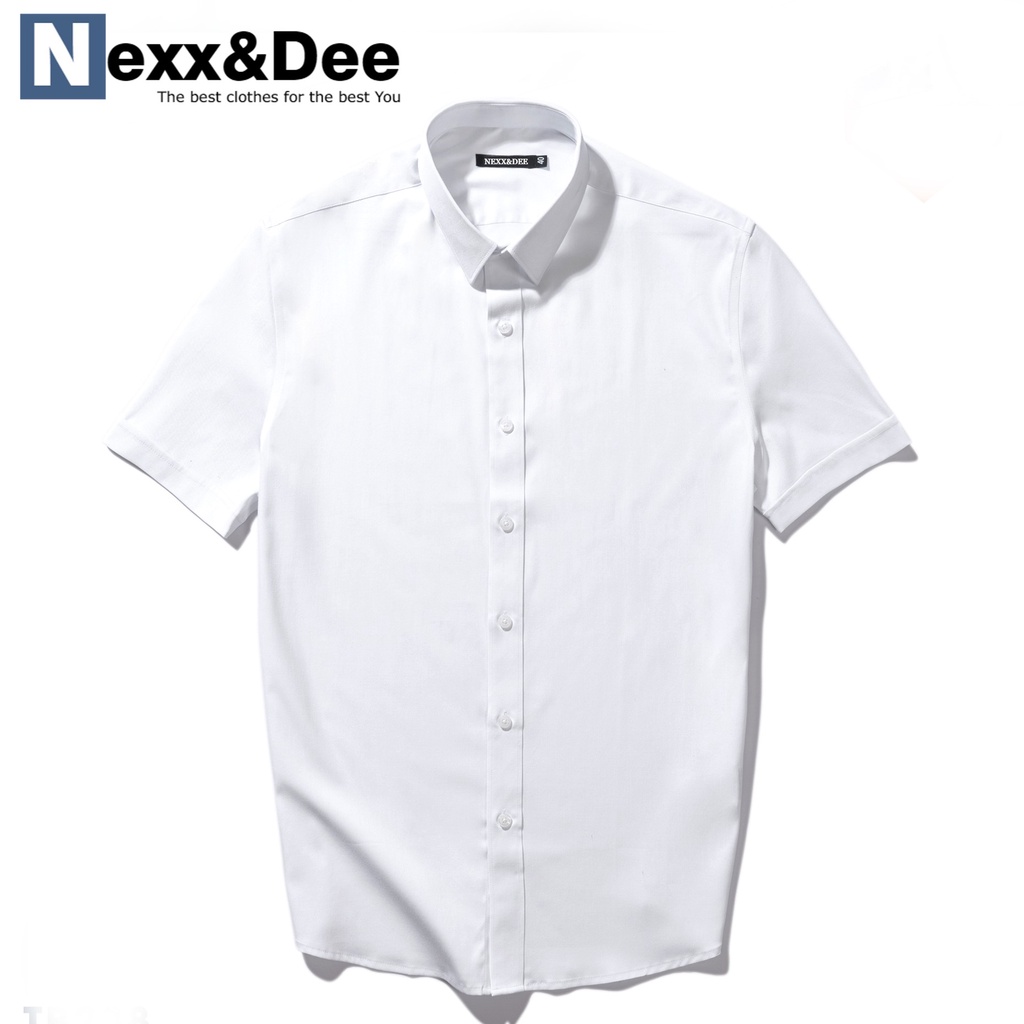 Áo sơ mi nam tay ngắn Nexx&Dee màu trắng công sở đi tiệc cưới vải cotton lụa cao cấp SM09